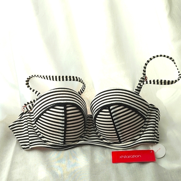 Retro Black and White Striped Swimsuit Top Bra NWT - Picture 2 of 6